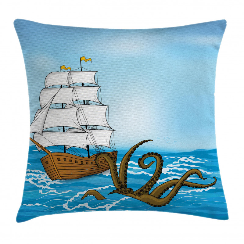 Ship in Waves and Kraken Pillow Cover