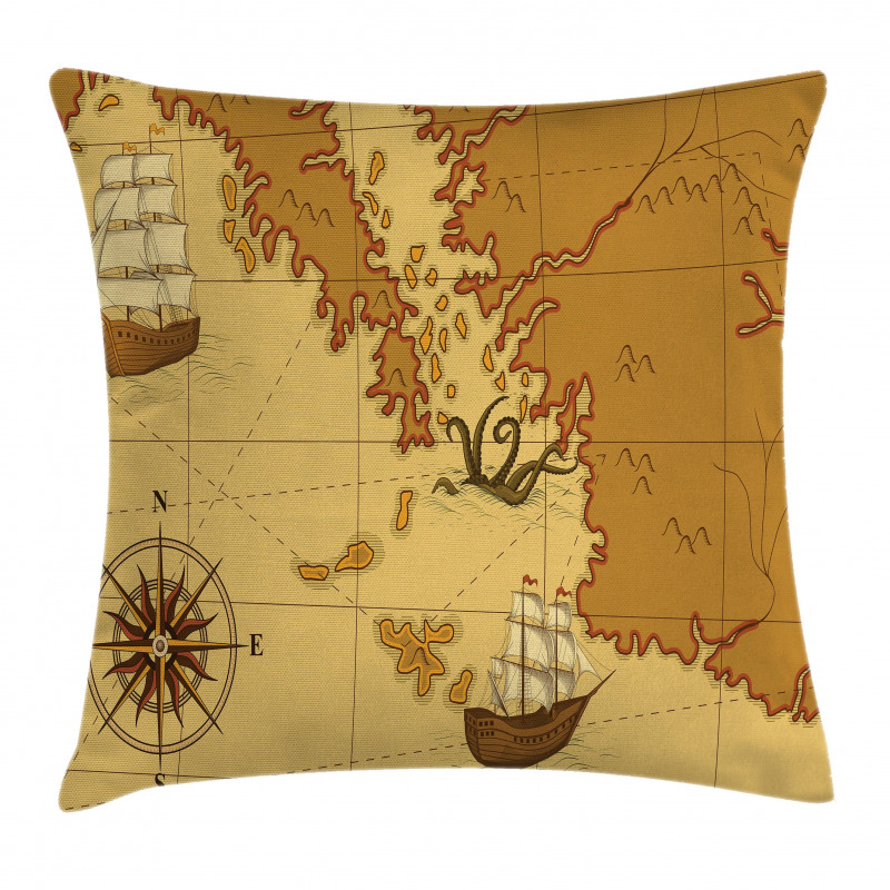Old Map with Ship Compass Pillow Cover