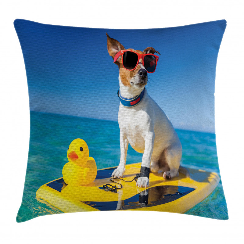 Dog Duck Surfing Pillow Cover
