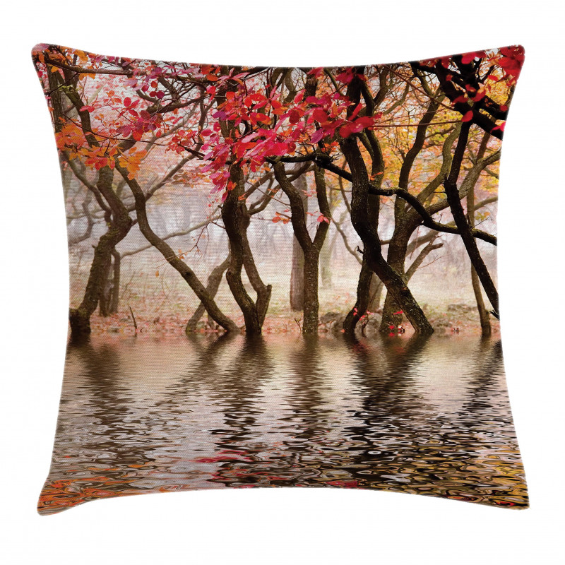 Fall Season River with Trees Pillow Cover