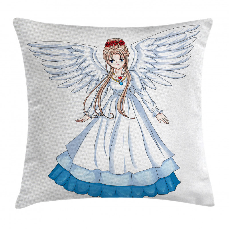 Cartoon with Angel Wings Pillow Cover