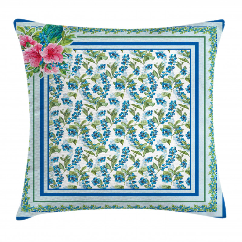 Blueberries and Exotic Bird Square Pillow Cover