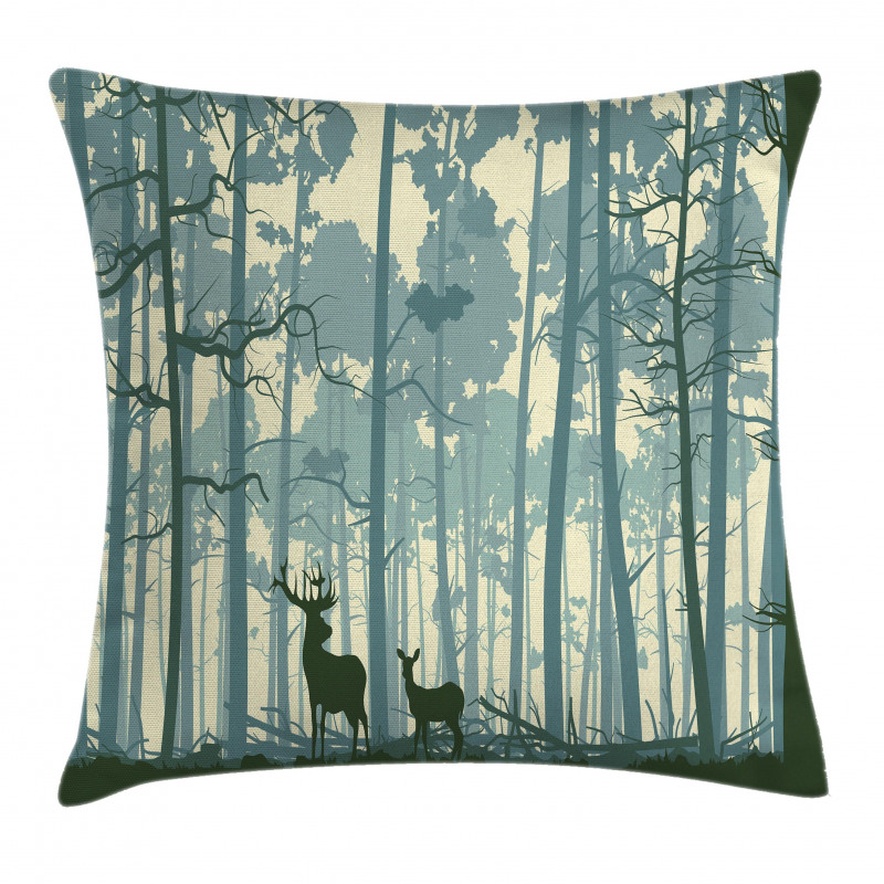 Animals in Foggy Forest Pillow Cover