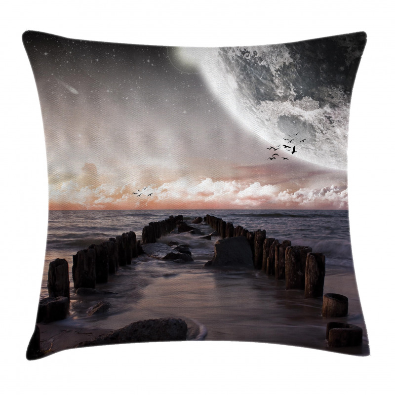 Old Pier Sea and Beach Pillow Cover
