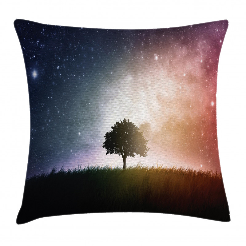 Tree in Field with Stars Pillow Cover