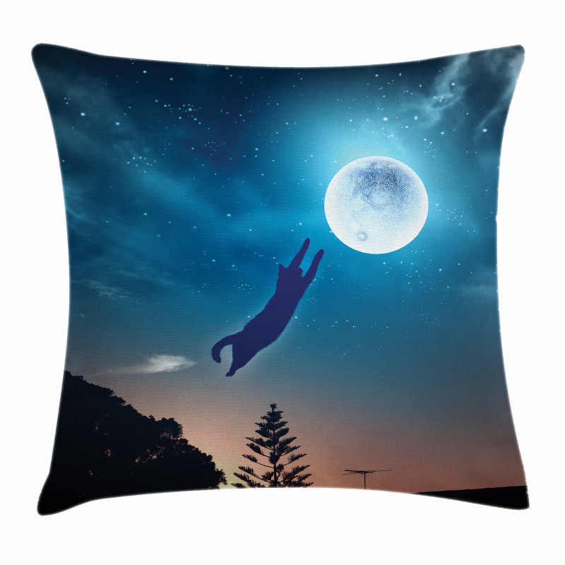 Cat Catching Moon Stars Pillow Cover
