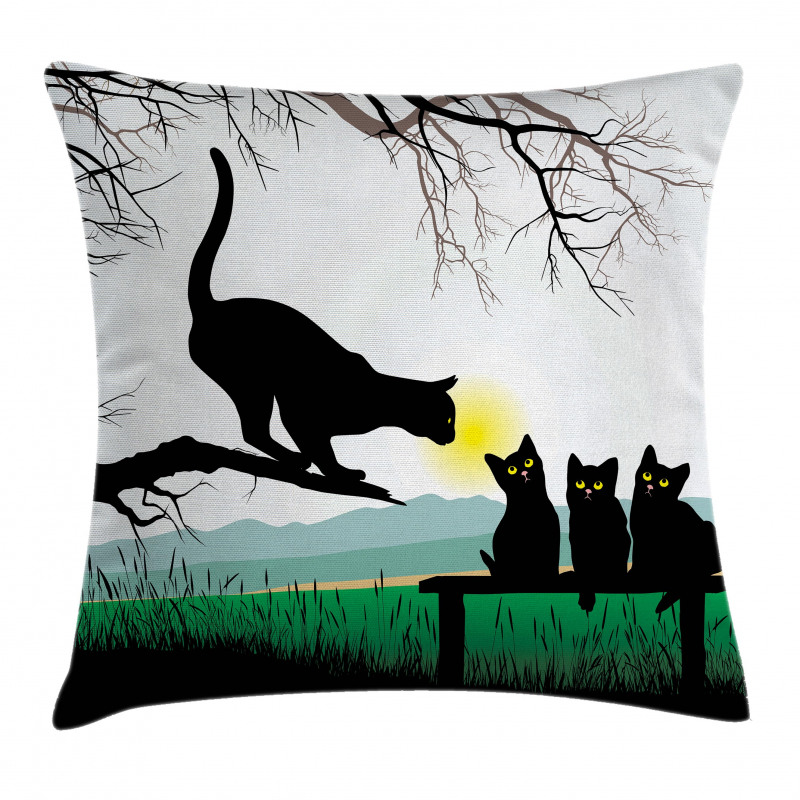 Mother Cat Baby Kittens Pillow Cover