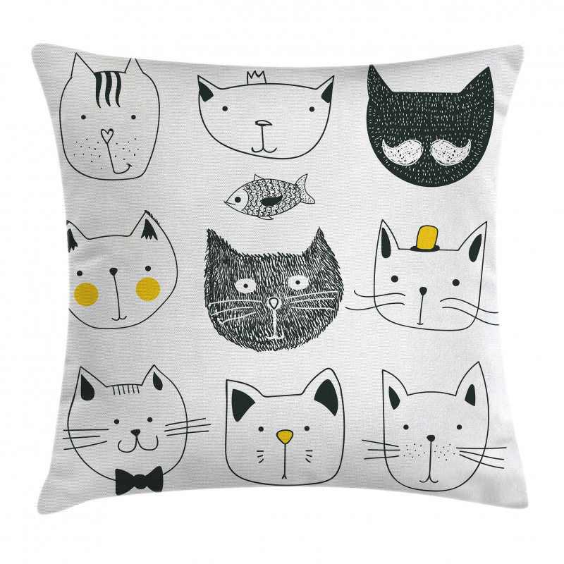 Cats with Fish Pillow Cover