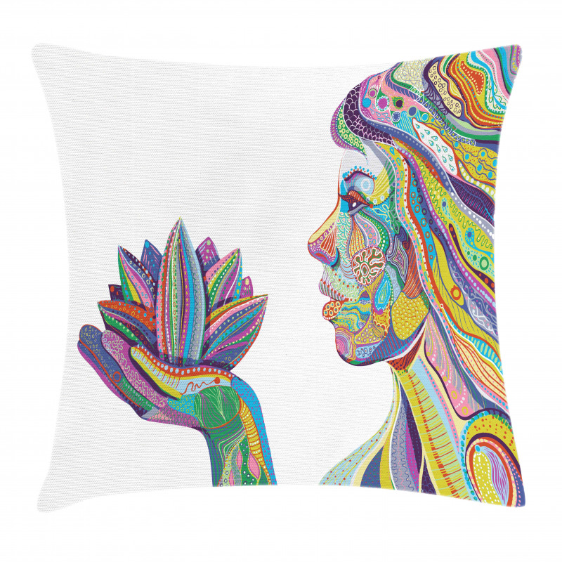 Yoga Pose in Lotus Flower Pillow Cover