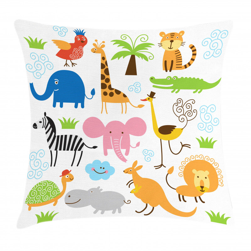 Safari Giraffe Elephant Pillow Cover