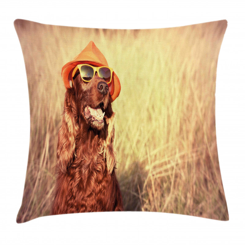 Dog Wearing Hat Glasses Pillow Cover
