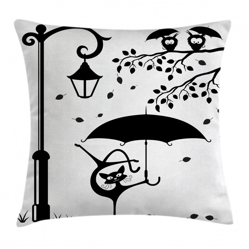 Funny Kitty with Umbrella Pillow Cover