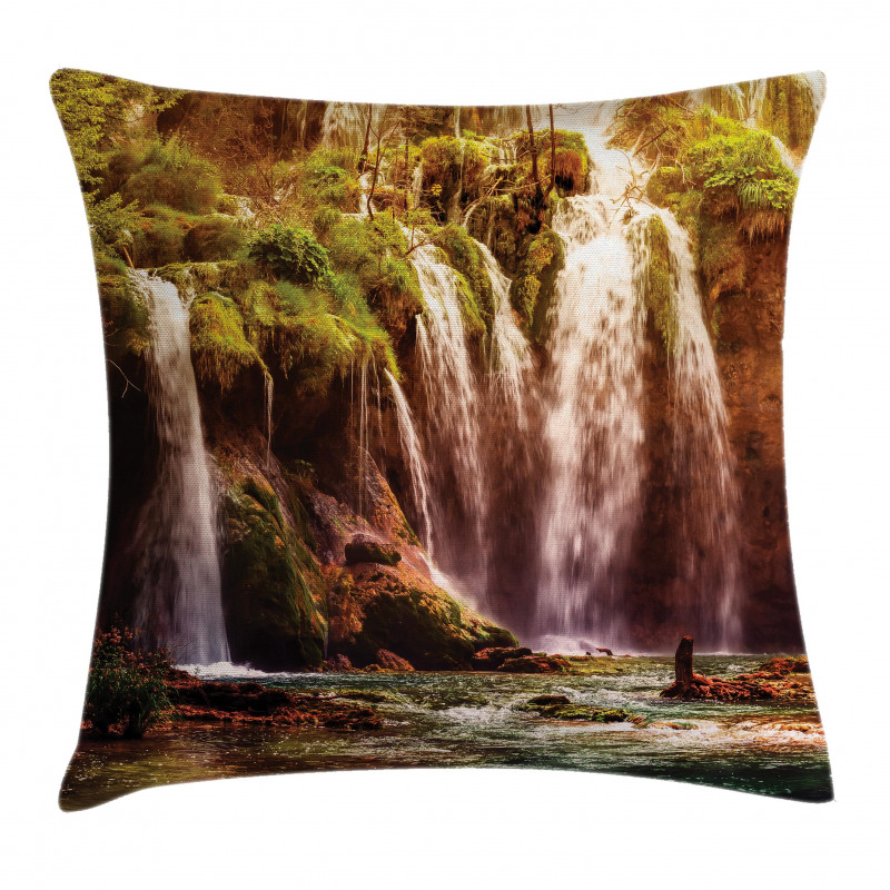 Waterfall Forest Trees Pillow Cover