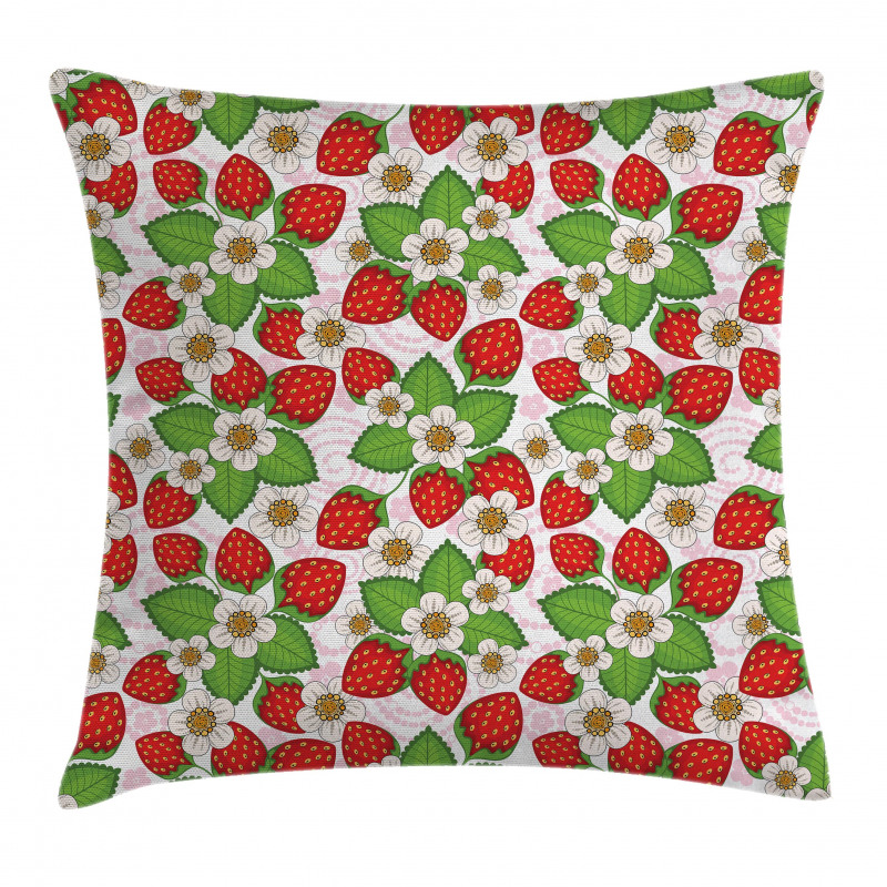 Floral Strawberry Scene Pillow Cover