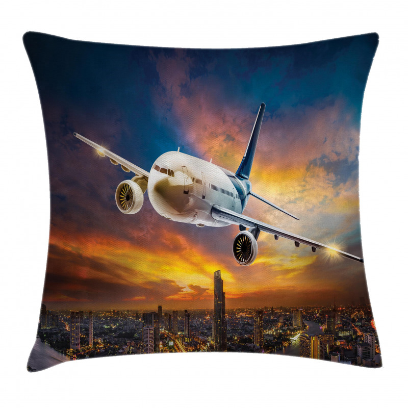 Night Scene with Plane Pillow Cover