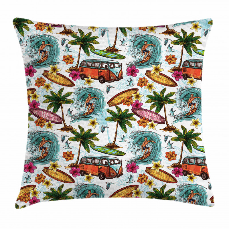 Surfer on Wavy Sea Pillow Cover