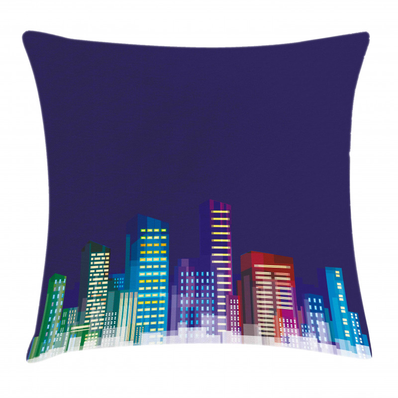 City at Night Cartoon Pillow Cover