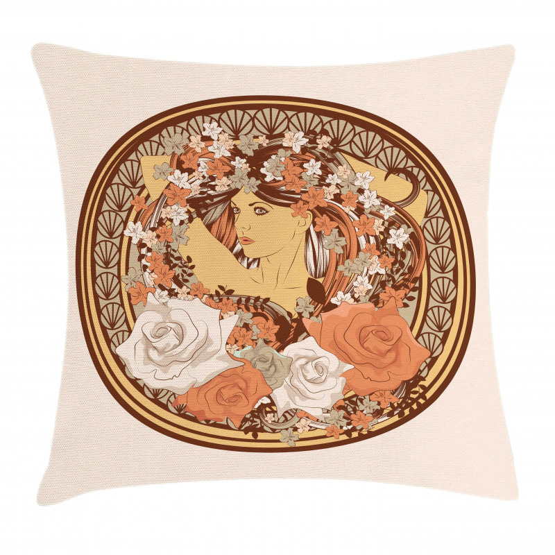 Hippie Girl Floral Pillow Cover