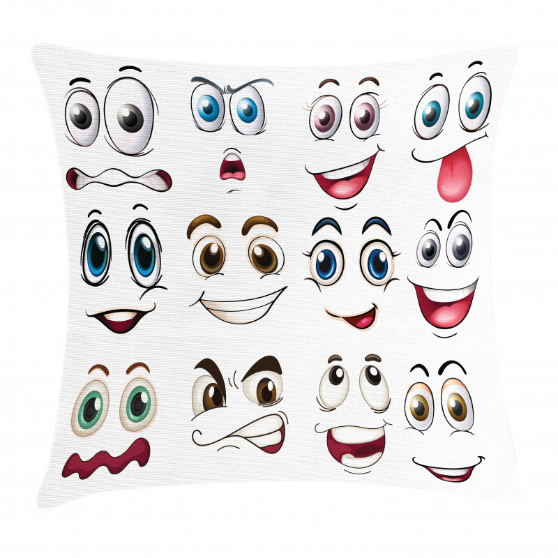 Hand Drawn Emoji Faces Pillow Cover