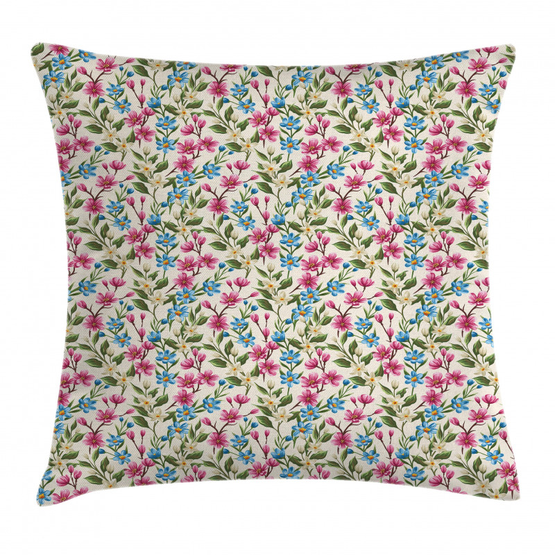 Shabby Plant Leaves Buds Pillow Cover