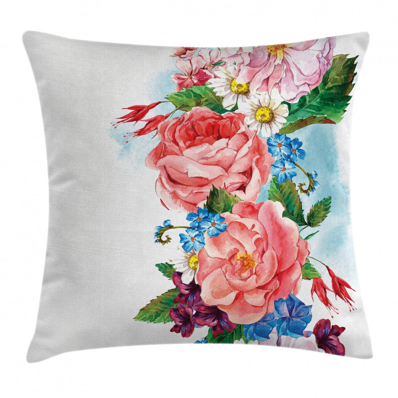 Roses Daisies Garden Pillow Cover