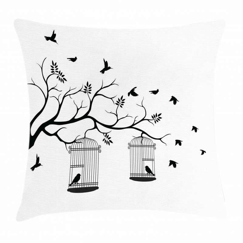 Birds Flying to Cages Pillow Cover