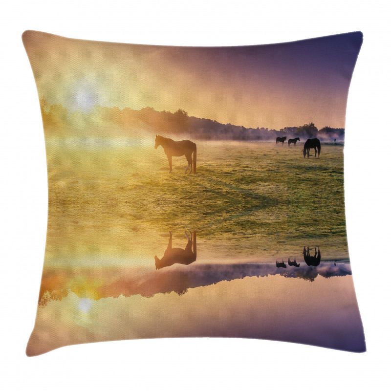Horse Valley with Lake Pillow Cover