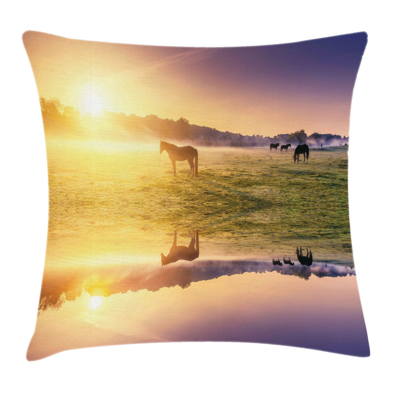 Horse Valley with Lake Pillow Cover