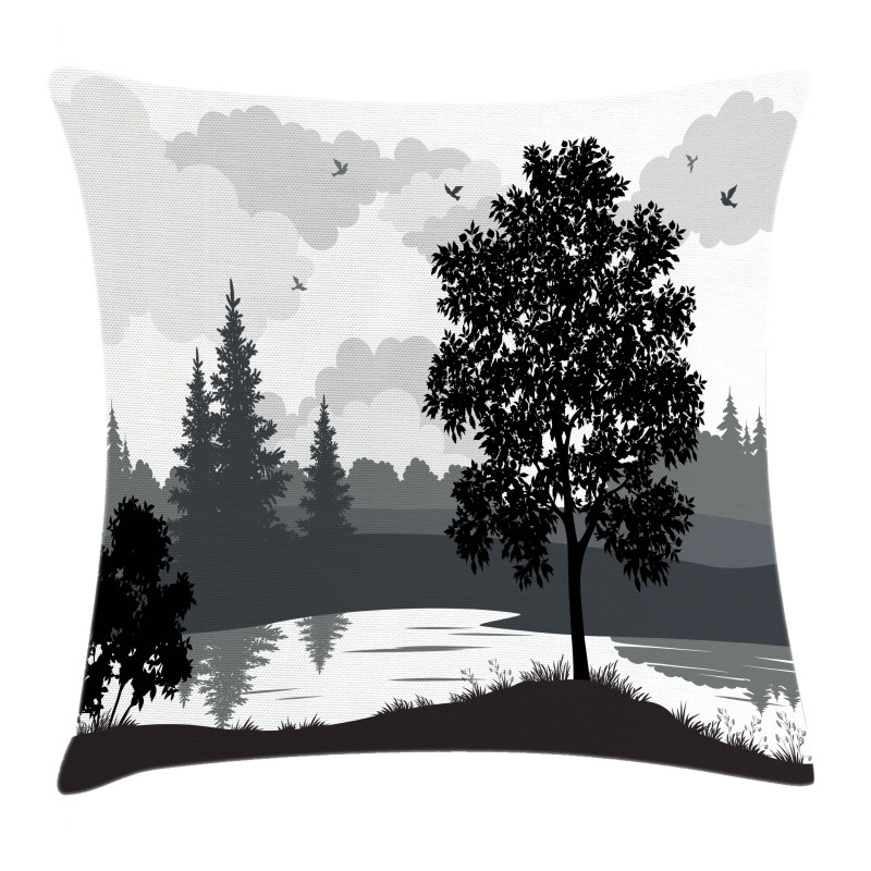 Trees Birds Cloudy Sky Pillow Cover