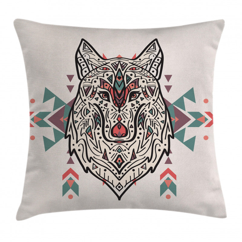 Big Wolf Head Ornaments Pillow Cover