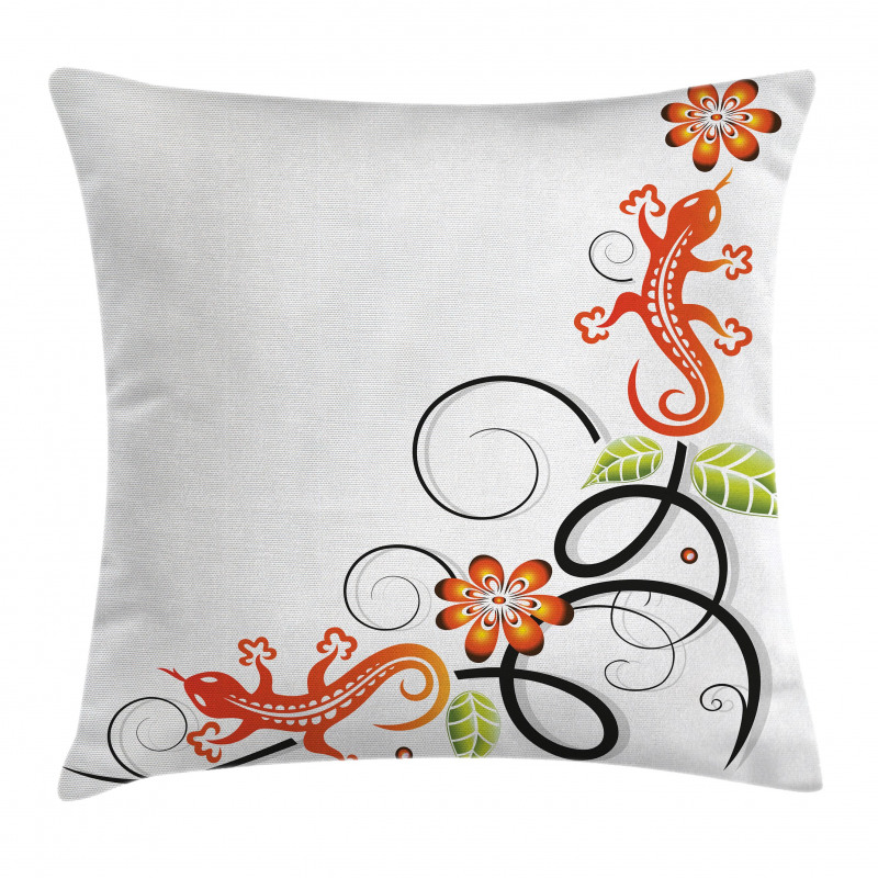Baby Lizard and Flower Pillow Cover