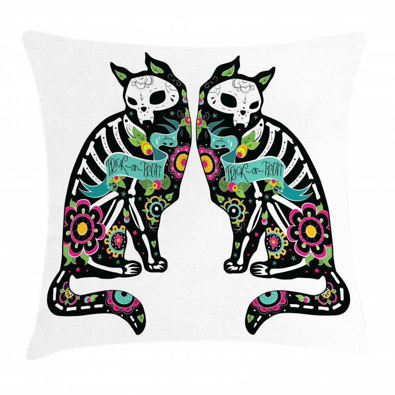 Skeleton Cats Skull Pillow Cover