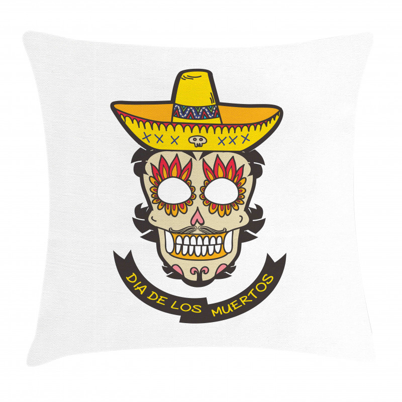 Skull with Sombrero Pillow Cover