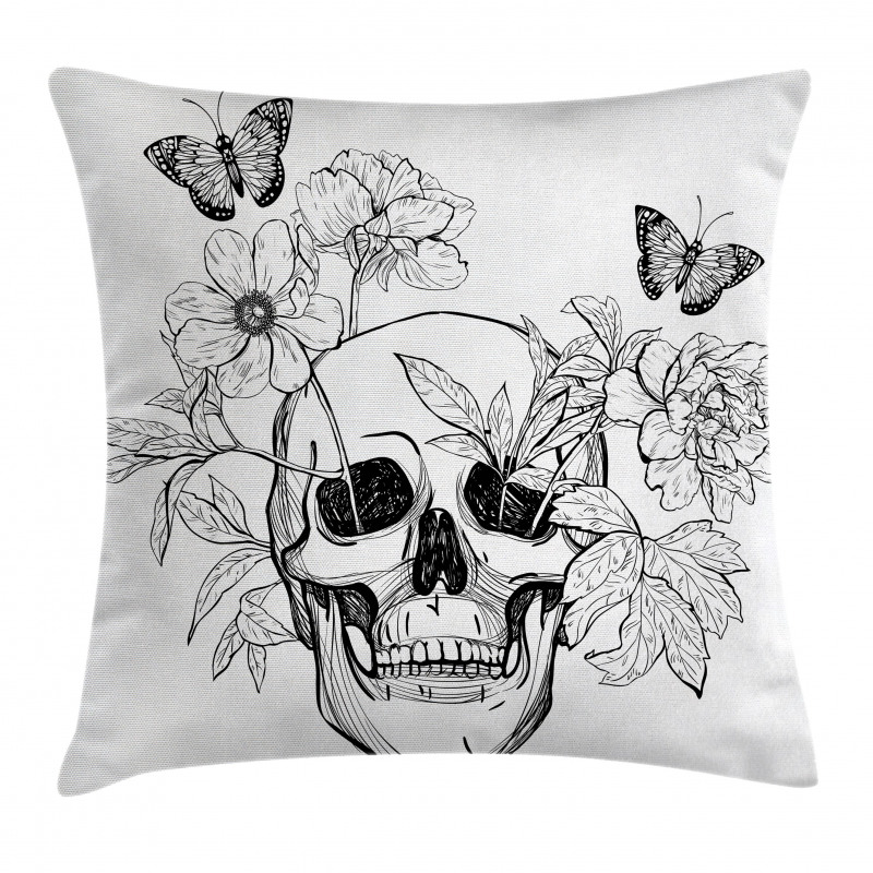 Skulls Butterflies Pillow Cover