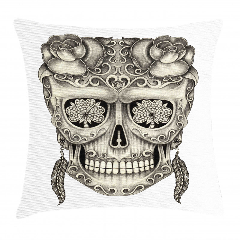 Floral Sugar Skull Pillow Cover