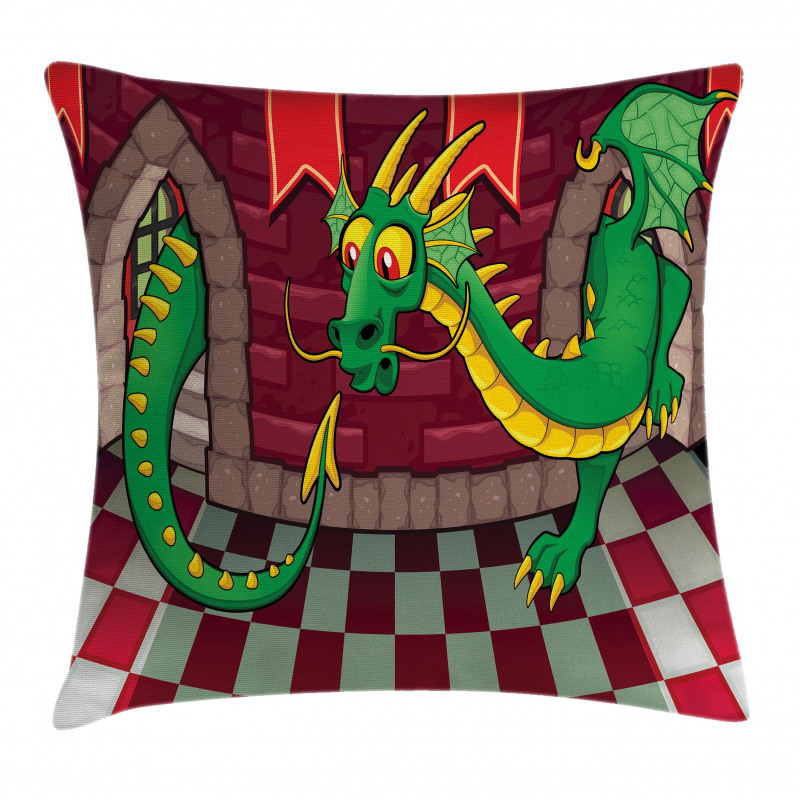 Castle with Dragon Pillow Cover