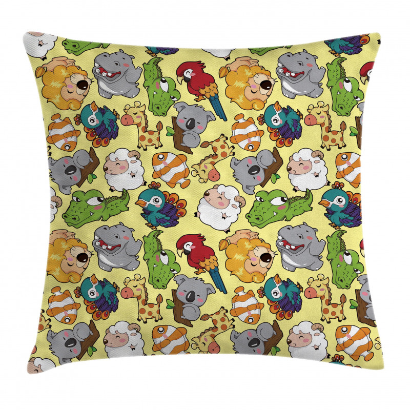 Hippo Giraffe Koala Pillow Cover