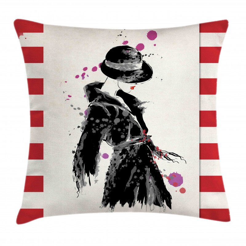 Modern Woman in Coat Pillow Cover