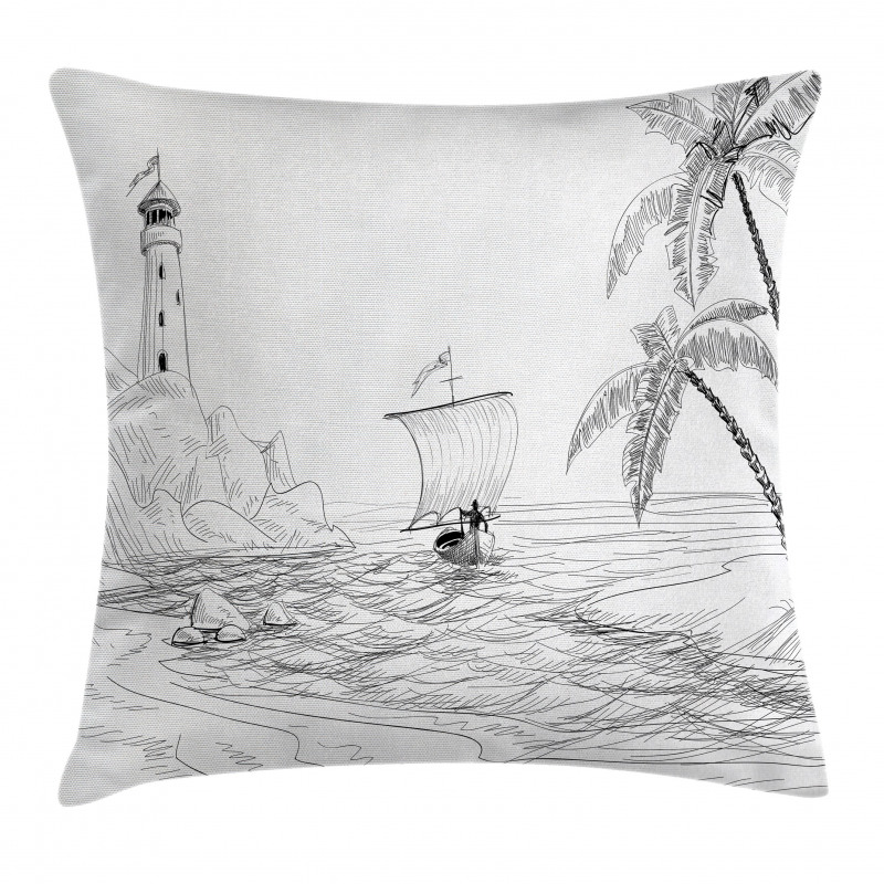 Sketch with Boat Palms Pillow Cover