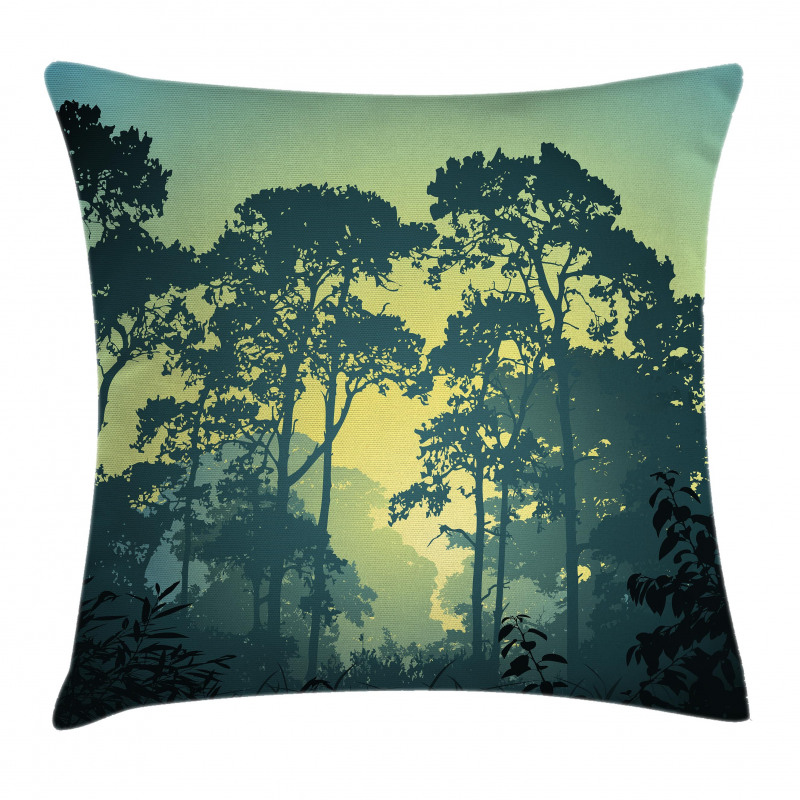 Mist Forest Trees Scene Pillow Cover