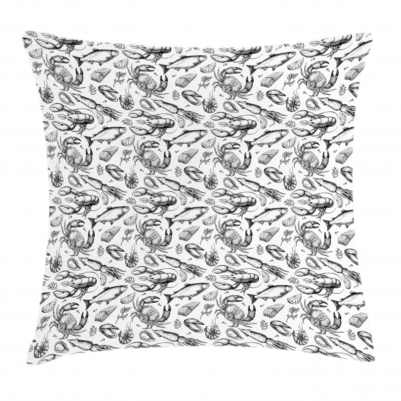 Sketchy Seafood Pattern Pillow Cover