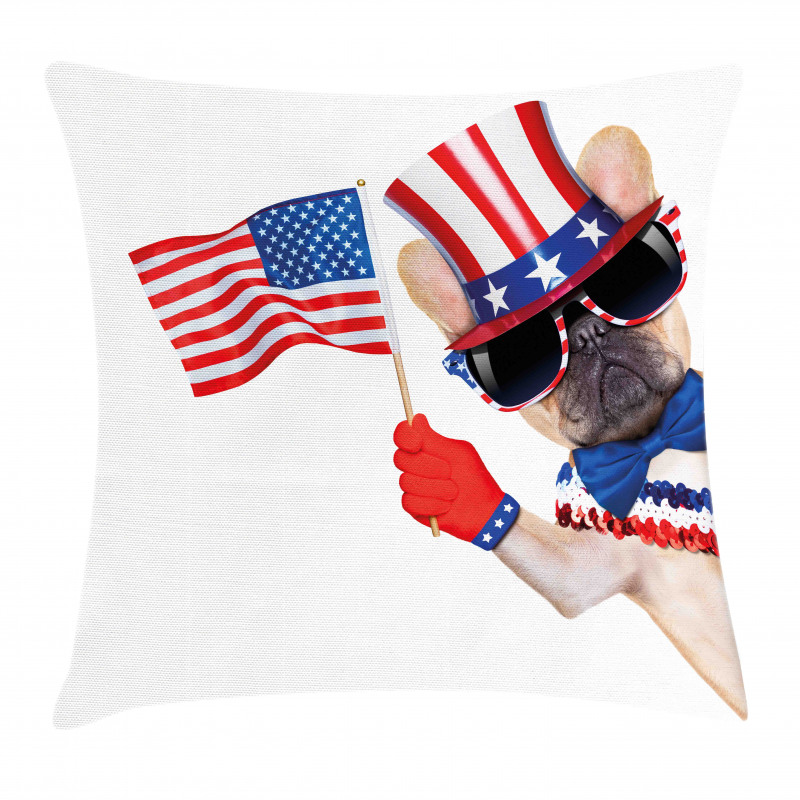 Patriotic Pug Dog Pillow Cover