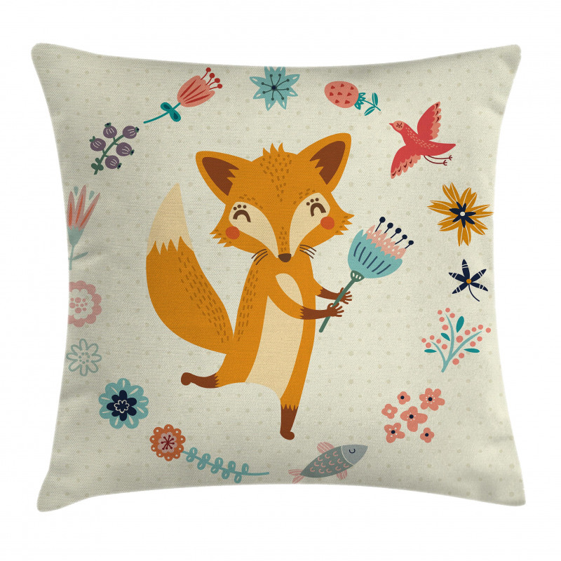 Animal with Floral Pillow Cover