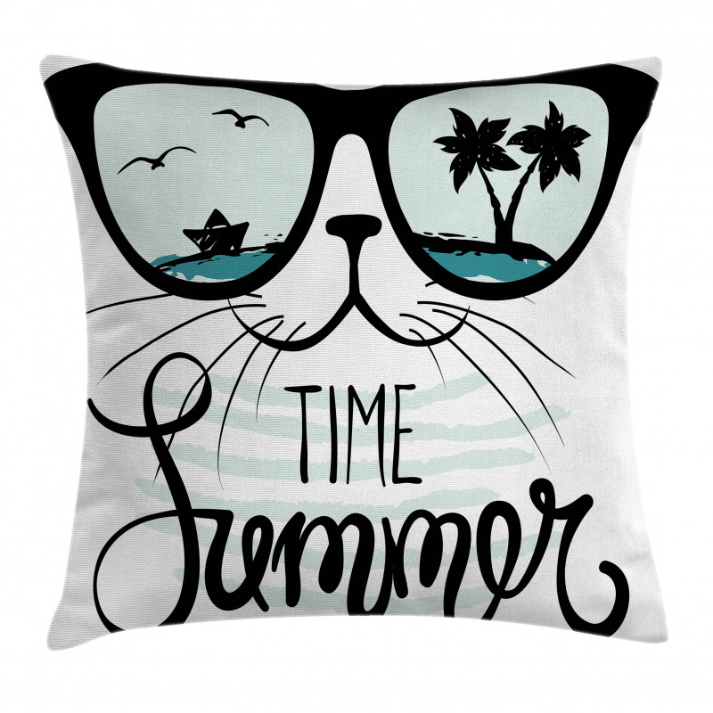 Hipster Cat with Palms Pillow Cover