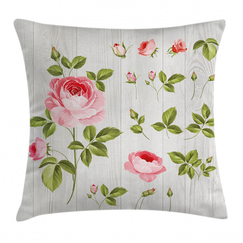 Vintage Rose Petals Leaf Pillow Cover