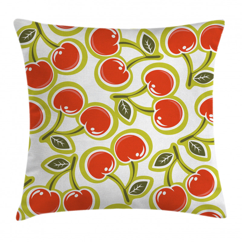 Cherry and Leaves Pattern Pillow Cover