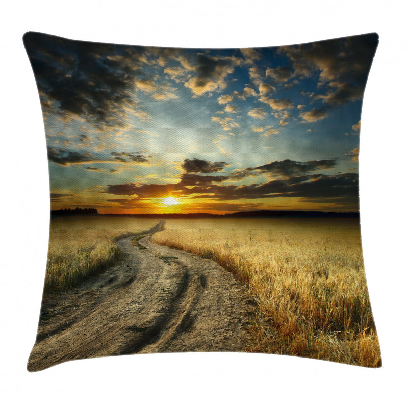 Road Field with Ripe Pillow Cover