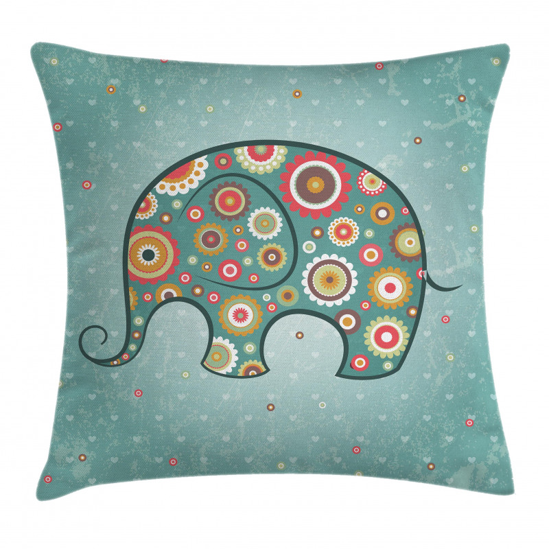 Elephant with Flowers Pillow Cover