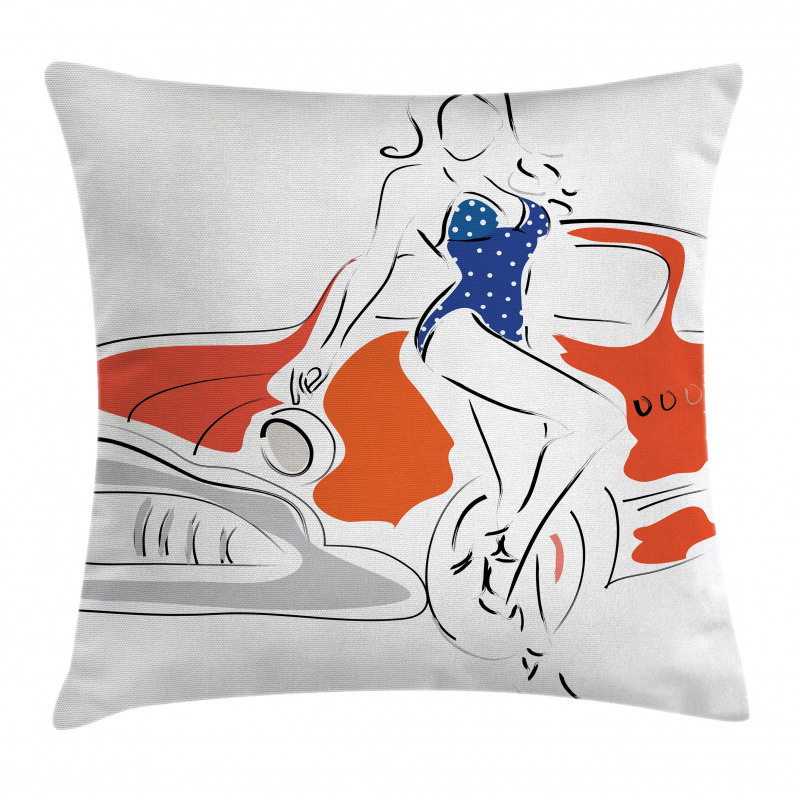 Woman Sketch in Polka Pillow Cover
