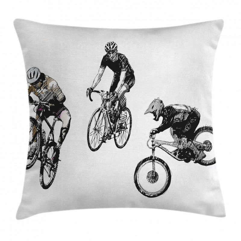 Sketch Cyclists Pillow Cover